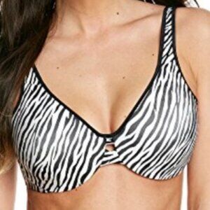 LILYETTE "Plunge Into Comfort" Black and White Zebra Keyhole Minimizer Bra 36D